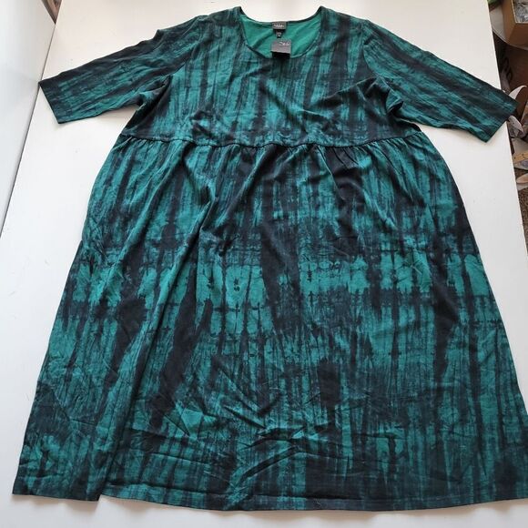 $130 NEW 5X ULLA POPKEN GREEN BLACK TIE DIE EMPIRE A LINE MAXI DRESS 32 34 NWT - Picture 3 of 11